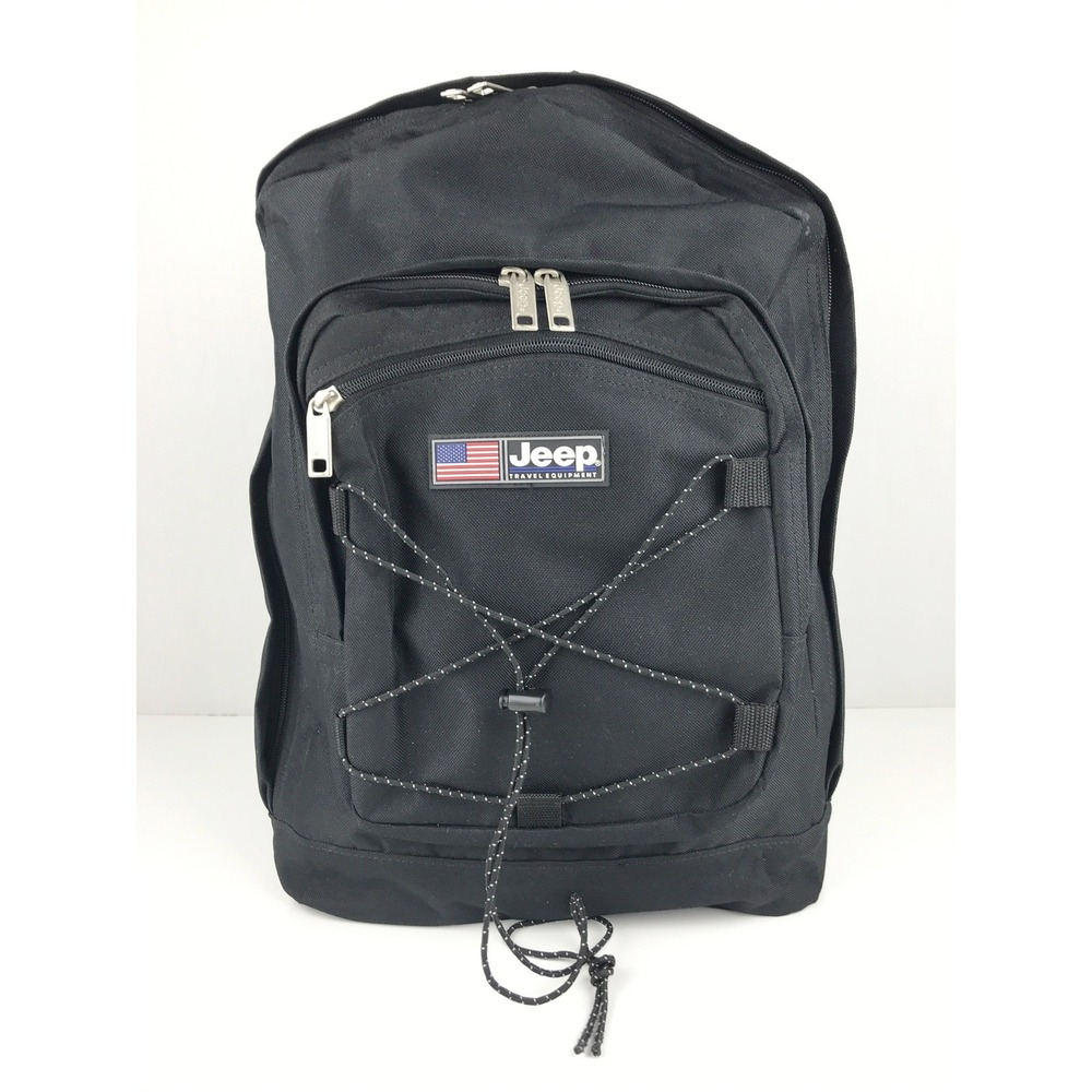 Jeep Travel Equipment Black Backpack Bag‎ US Flag Patch Outdoor Adventure